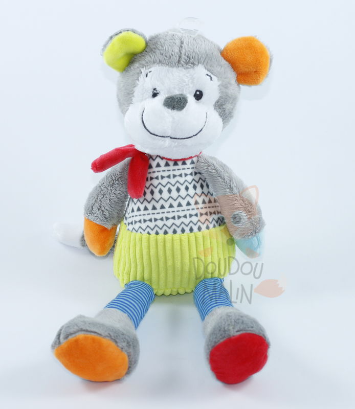  soft toy long legs monkey green white grey blue 